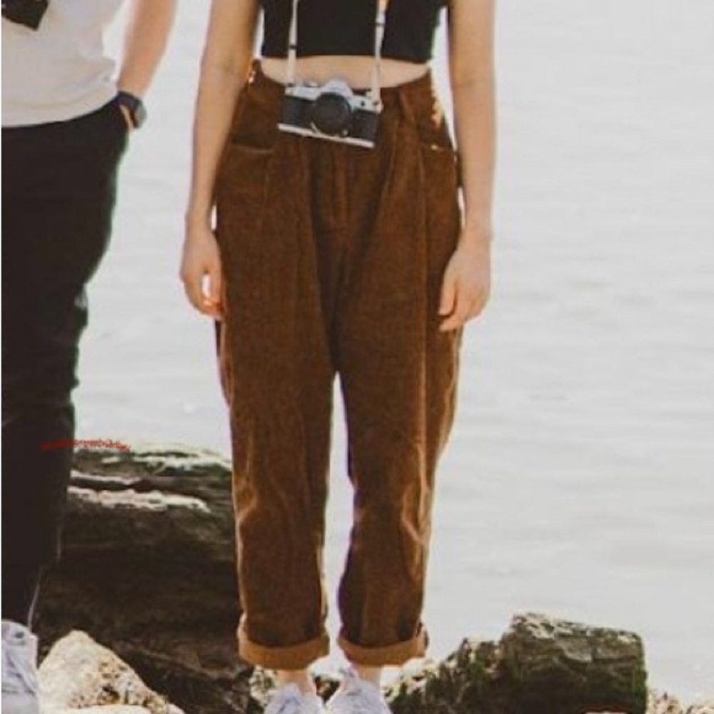 Brown Corduroy High-Waisted Pants - Barely Worn